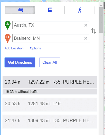 Yahoo Maps driving directions route planner